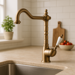 DEMM Torneira de cozinha nostálgica com bica giratória Bronze clássico 1208947363